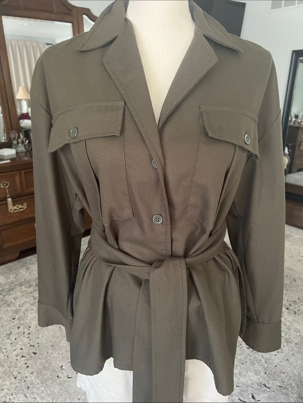 Zara Olive Green Tie-Waist Utility Jacket